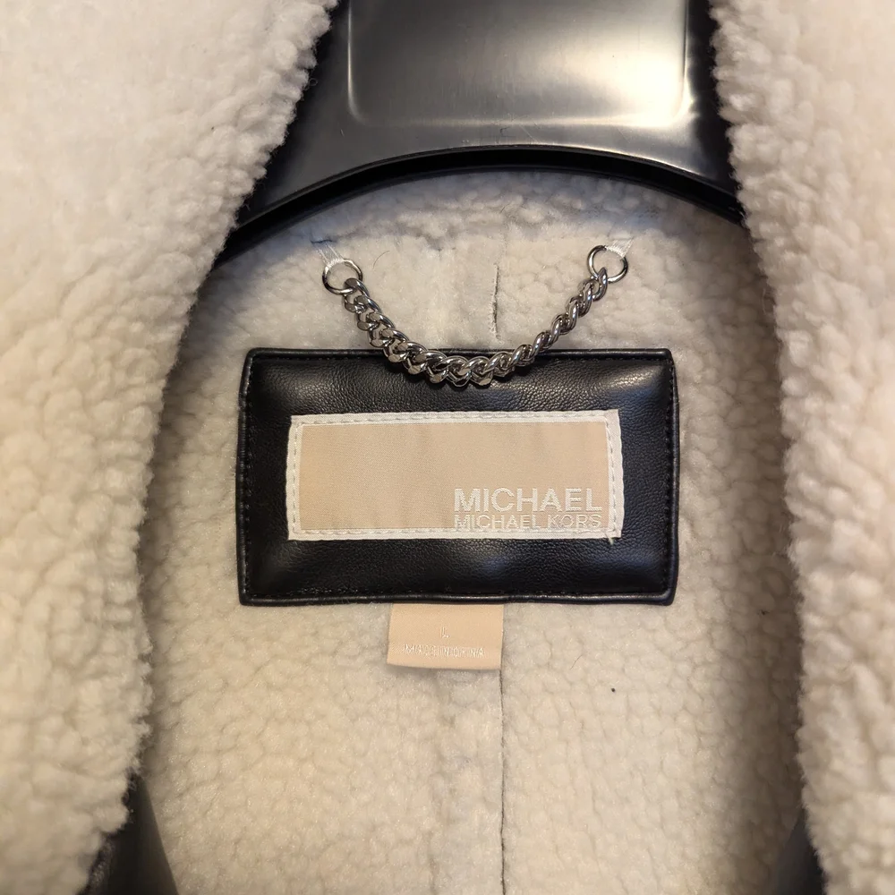 MICHAEL Michael Kors Black Leather Jacket with White Collar - Picture 3 of 6